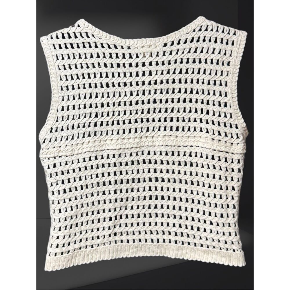 POL Crochet Vest Embroidered Floral Boho Cropped Button Front Ivory Sleeveless - Picture 11 of 11
